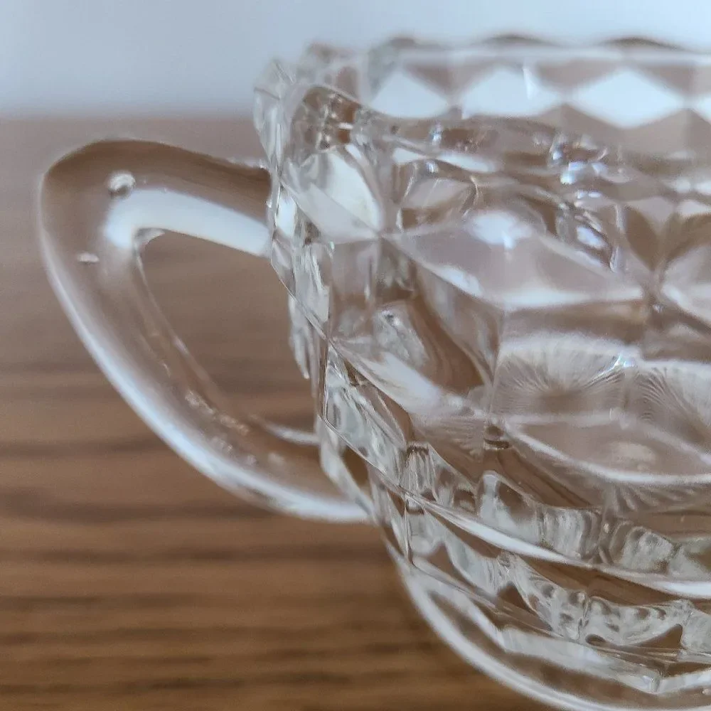 Cubist Style Crystal Open Sugar Bowl and Creamer Vintage Antique